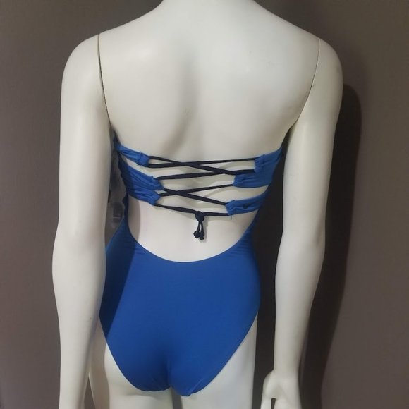 Nike Corset-Back Bandeau One-Piece Swimsuit - Pacific Blue Size Small - Picture 4 of 10